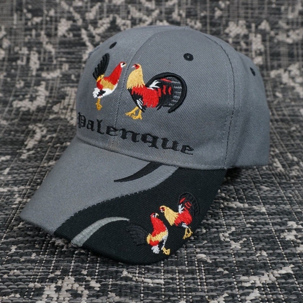 Palenque Rooster Embroidered Baseball Cap Gray Adjustable Strapback Streetwear
